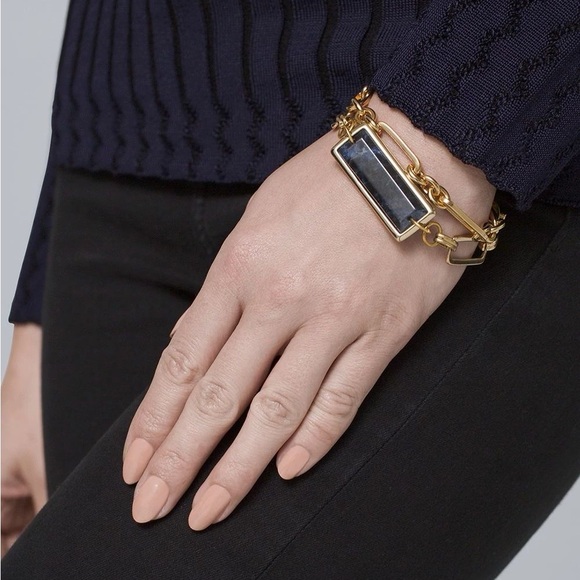 WHBM DOUBLE ROW BLUE SODALITE TOGGLE BRACELET - Picture 2 of 2